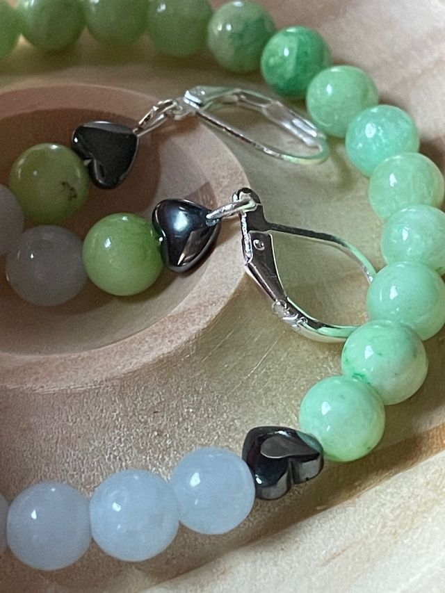 Conjunto 3 artíc. Piedra Aguamarina y corazones