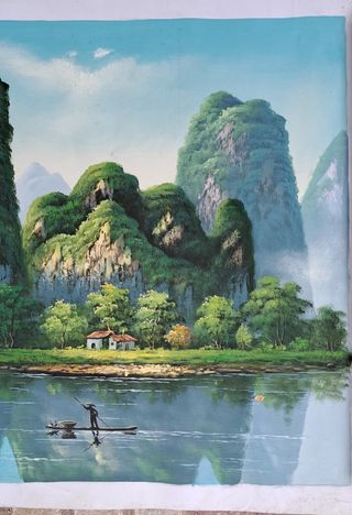 IMPRESIONANTE ÓLEO SOBRE LIENZO PAISAJE DE GUILIN