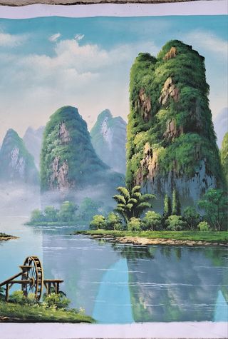 IMPRESIONANTE ÓLEO SOBRE LIENZO PAISAJE DE GUILIN