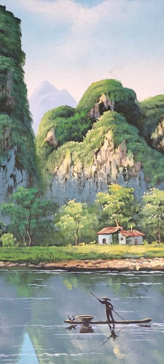 IMPRESIONANTE ÓLEO SOBRE LIENZO PAISAJE DE GUILIN