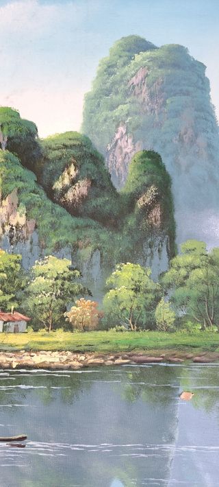 IMPRESIONANTE ÓLEO SOBRE LIENZO PAISAJE DE GUILIN