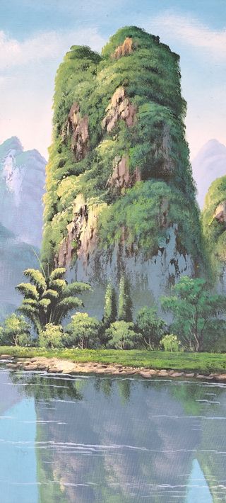 IMPRESIONANTE ÓLEO SOBRE LIENZO PAISAJE DE GUILIN