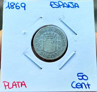 Moneda PLATA 50 Centimos 1869. España