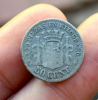 Moneda PLATA 50 Centimos 1869. España