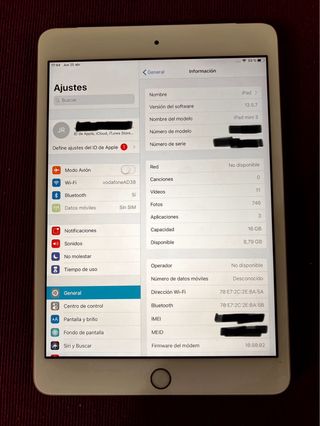 Ipad mini 3 wifi+celular 16 gb