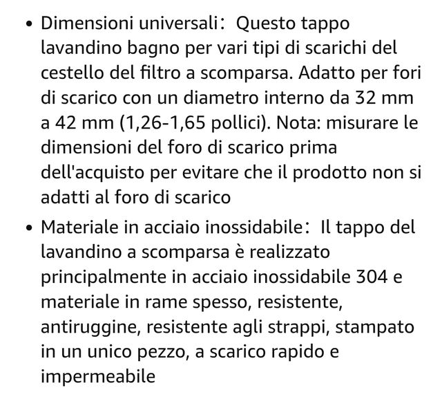 Tappo universale pop up per lavandino Diboniur