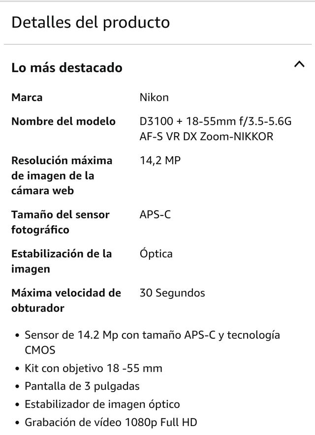 Cámara reflex Nikon D3100 con objetivo 18-55mm
