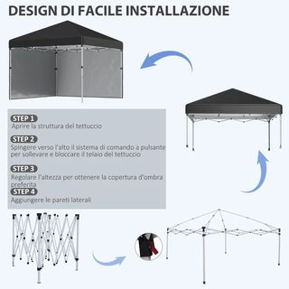 Gazebo da Giardino Pieghevole ad Altezza Regolabil