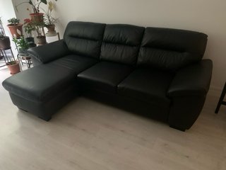 Sofa 3 puestos chaiselongue negro piel sintetica