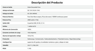 Inversor de corriente 12V - 220V - 1000W