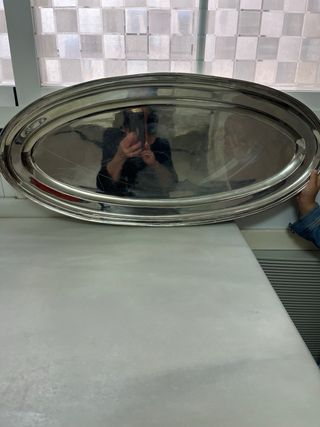 Bandeja antigua de alpaca para pescado