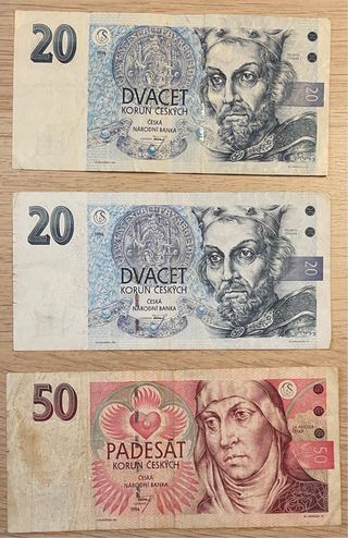 Repubblica Ceca 3 banconote 20 e 50 corone 1994