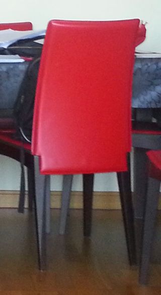 Juego 6 Sillas Comedor Rojas y Madera Wengue