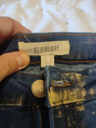 Pantalón Vaquero Recto Metalizado