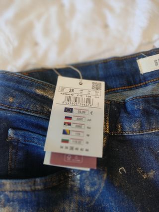 Pantalón Vaquero Recto Metalizado