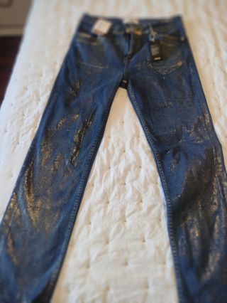 Pantalón Vaquero Recto Metalizado