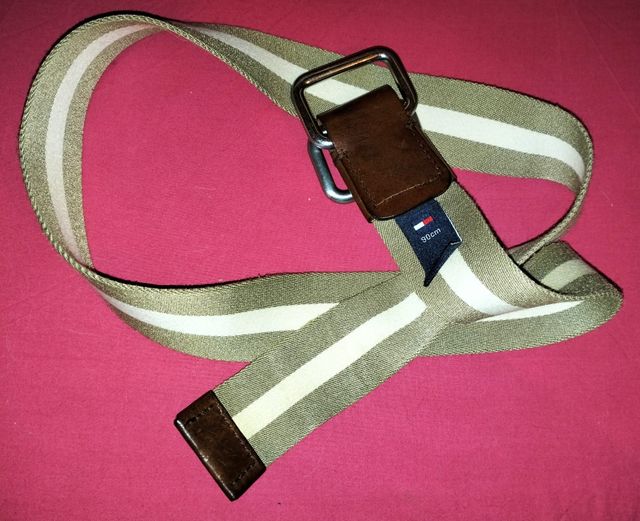 Cintura pelle/tessuto bianco/ecrú