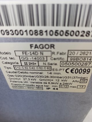 Termo gas natural Fagor 14 litros