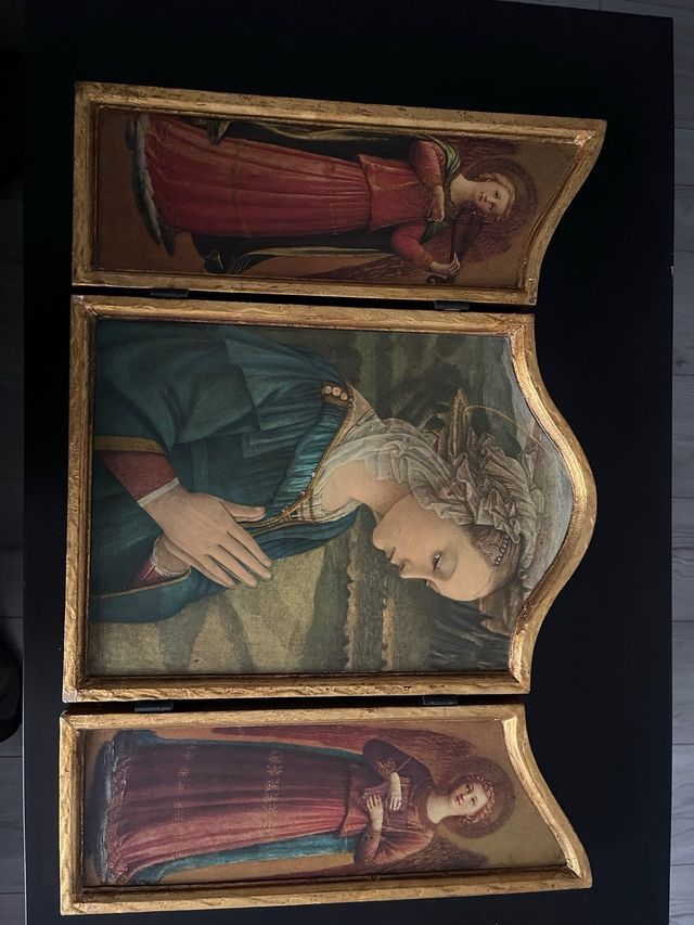 Retablo cuadro tríptico madera dorado santos