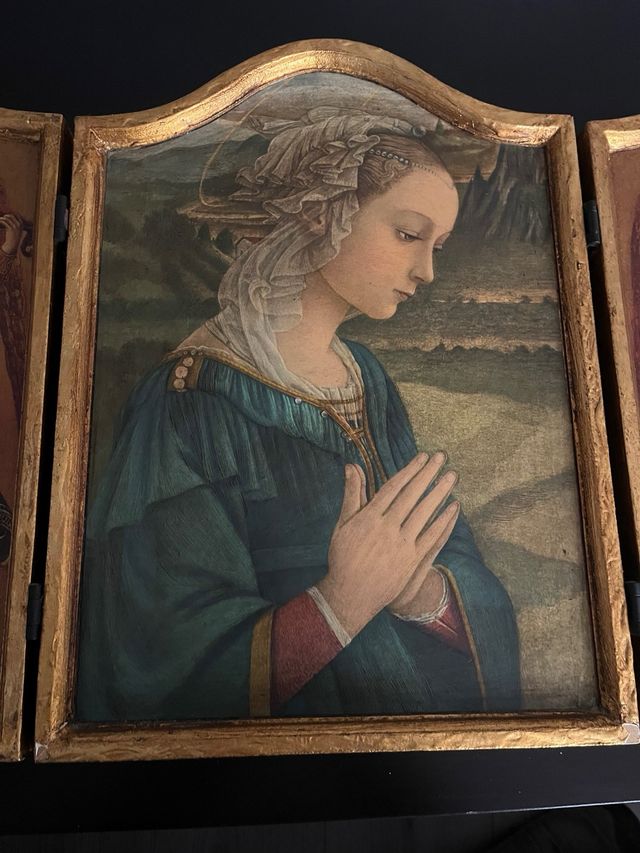 Retablo cuadro tríptico madera dorado santos