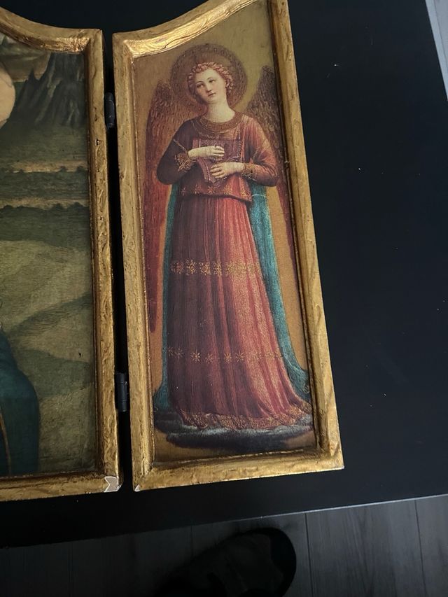 Retablo cuadro tríptico madera dorado santos