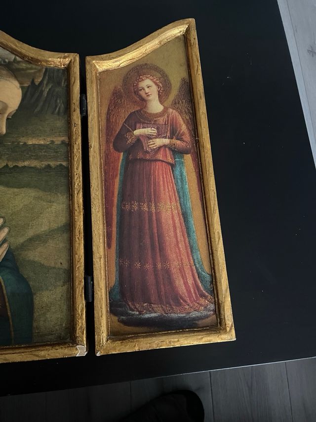 Retablo cuadro tríptico madera dorado santos