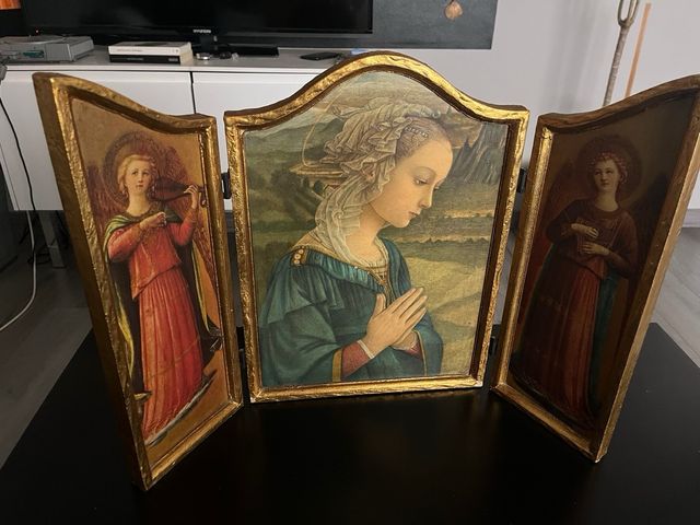 Retablo cuadro tríptico madera dorado santos