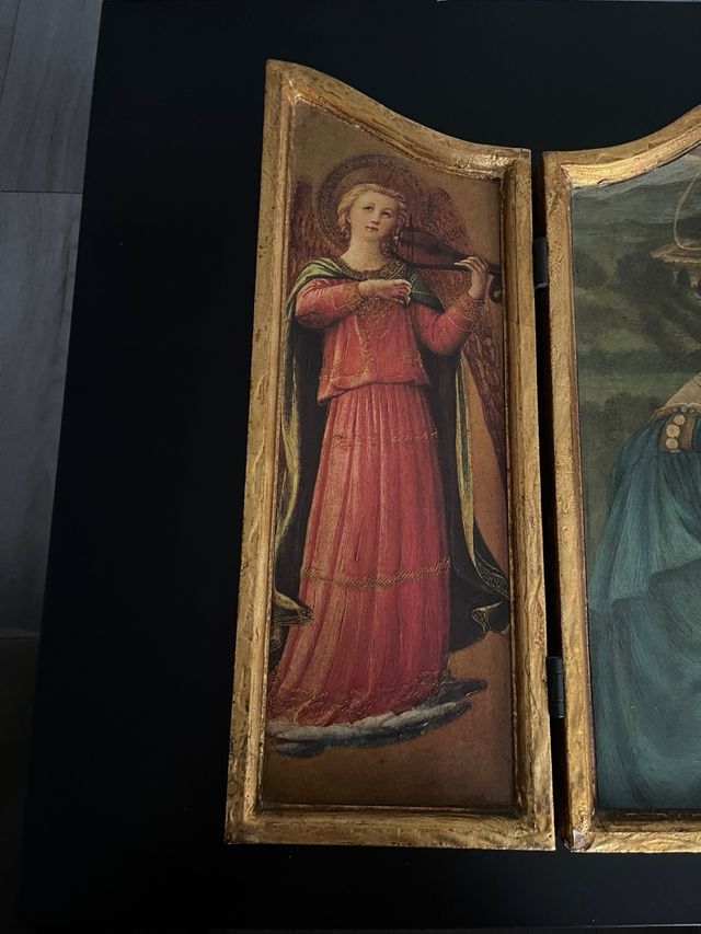 Retablo cuadro tríptico madera dorado santos