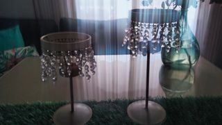Porta velas candelabro de lágrimas con cristalitos