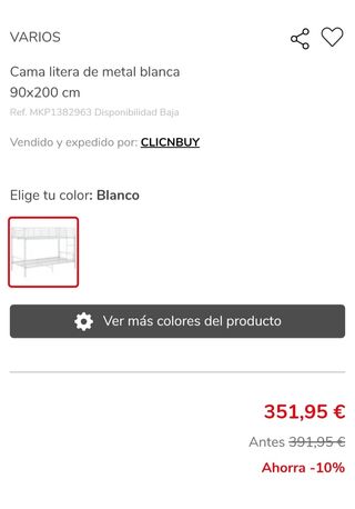 Litera 2 camas 90x200 cm + colchones SIN USO