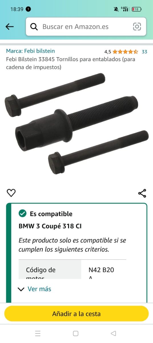 Perno Febi 33845 bmw cadena de distribución 318