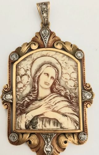 Antigua Medalla Colgante Inmaculada Oro Diamantes