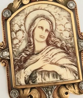 Antigua Medalla Colgante Inmaculada Oro Diamantes