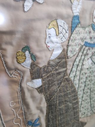 Precioso cuadro antiguo de tela bordado