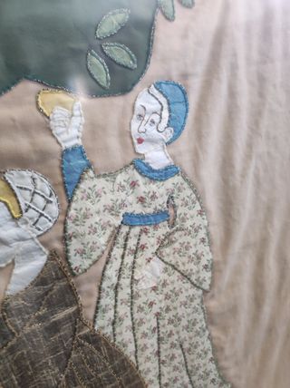 Precioso cuadro antiguo de tela bordado