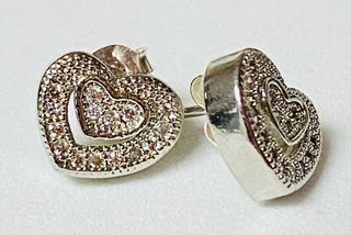 Pendientes corazon y circonitas en plata ley 925