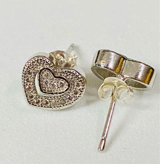 Pendientes corazon y circonitas en plata ley 925