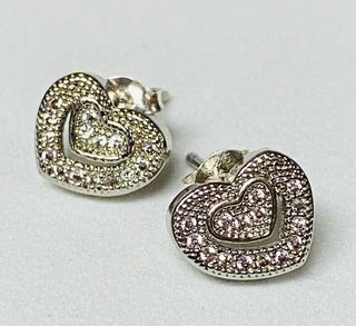 Pendientes corazon y circonitas en plata ley 925