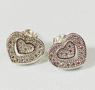 Pendientes corazon y circonitas en plata ley 925