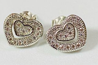 Pendientes corazon y circonitas en plata ley 925