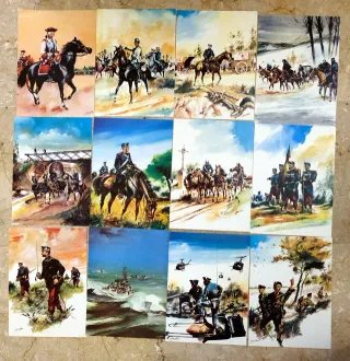 12 POSTALES dípticos TEMÁTICA MILITAR (38€ las 12)