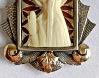 Antigua Medalla Colgante Virgen Oro Plata Art Deco
