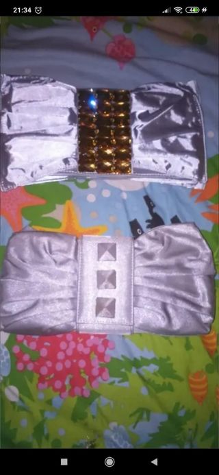 bolso cartera plateada raso NUEVA