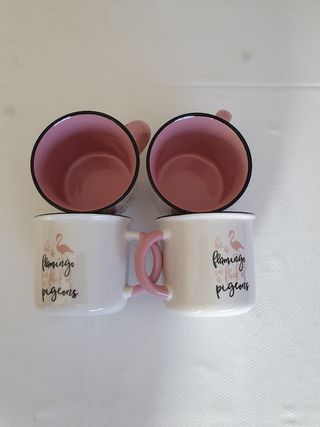 4 tazas de PORCELANA  FLAMENCOS.