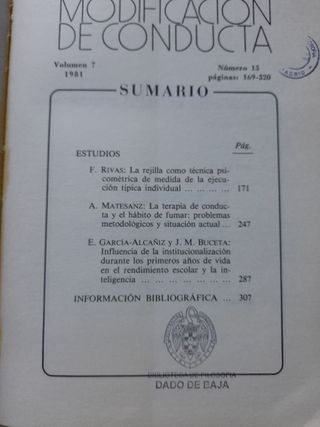 revista Análisis y Modificación de Conducta 1981