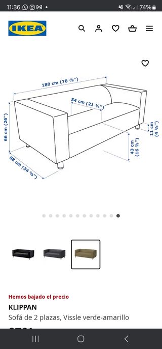 sofá ikea 180cm largo + 2fundas