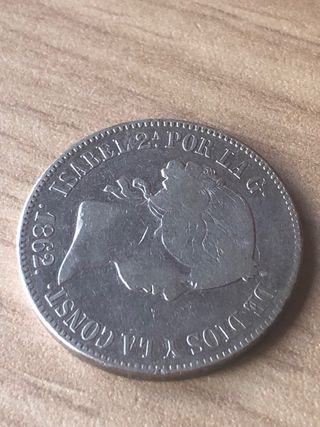Moneda 10 reales 1862 madrid.