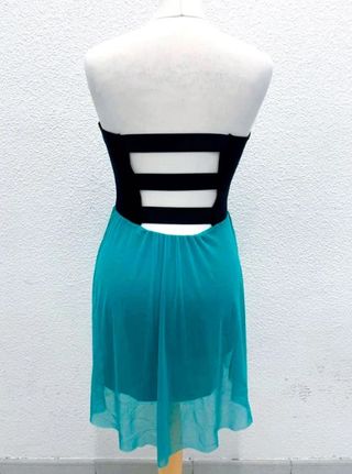 Vestido palabra de honor azul negro elástico