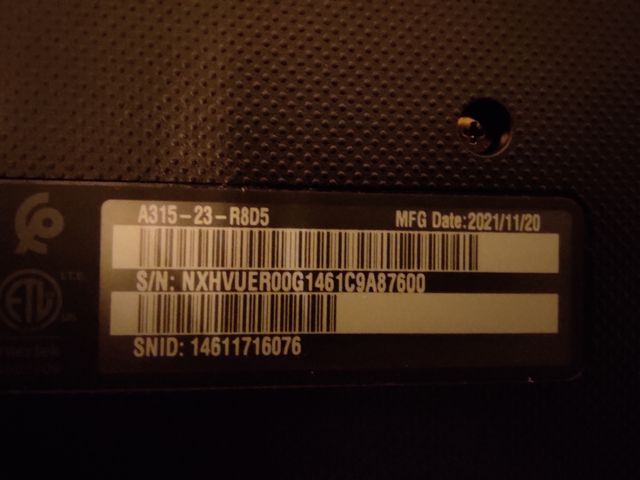 Acer Ryzen 5 3500u, 8gb, ssd 256gb