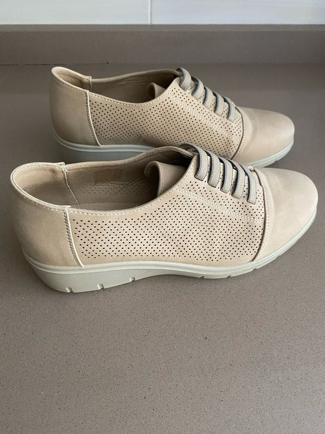 Zapatos mujer piel tipo mocasines cordones gomas